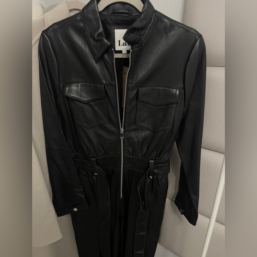 Lab Leather tie waist jumpsuit in black - Picture 7 of 7
